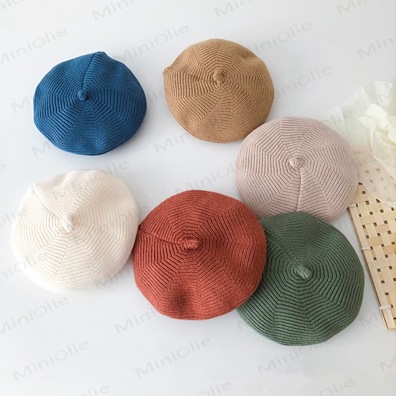 Baby Solid Color Cute Knitted Beret Hat - image 1