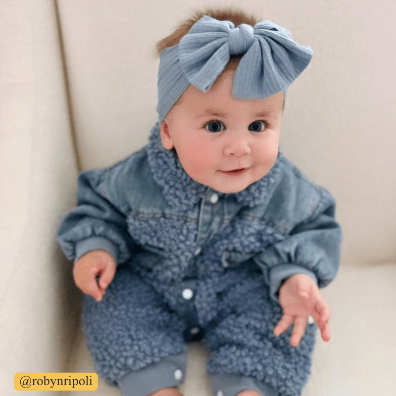 Baby Denim Blue Warm Fleece Romper - image 10