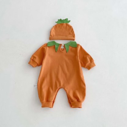 Baby Pumpkin Leaf Collar Halloween Romper and Hat - image 4