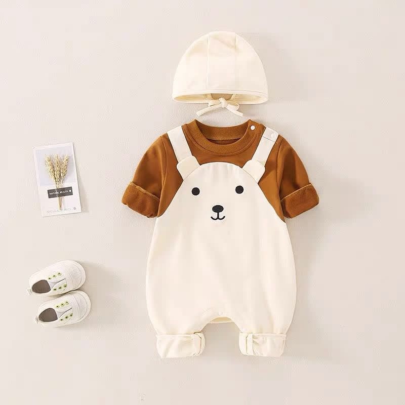 Baby Bear Color Block Romper with Hat - Beige - 18-24M - image 2
