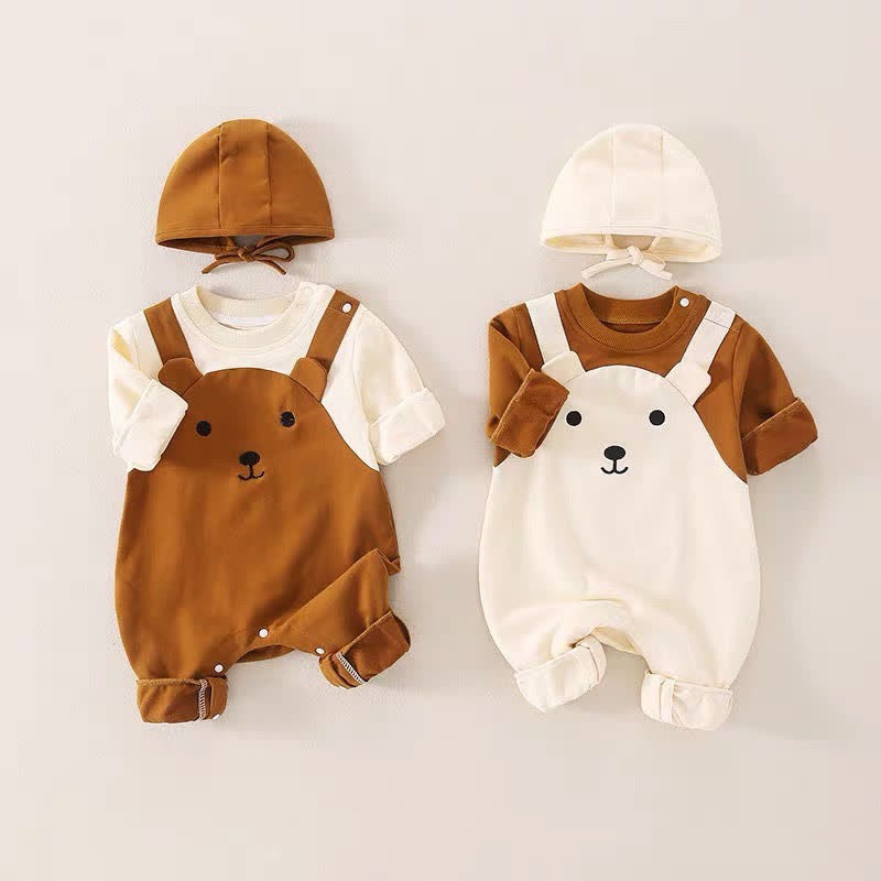 Baby Bear Color Block Romper with Hat - image 1