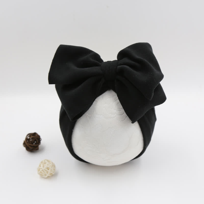 Baby Newborn Bow Solid Color Protector Hat - Black - image 2