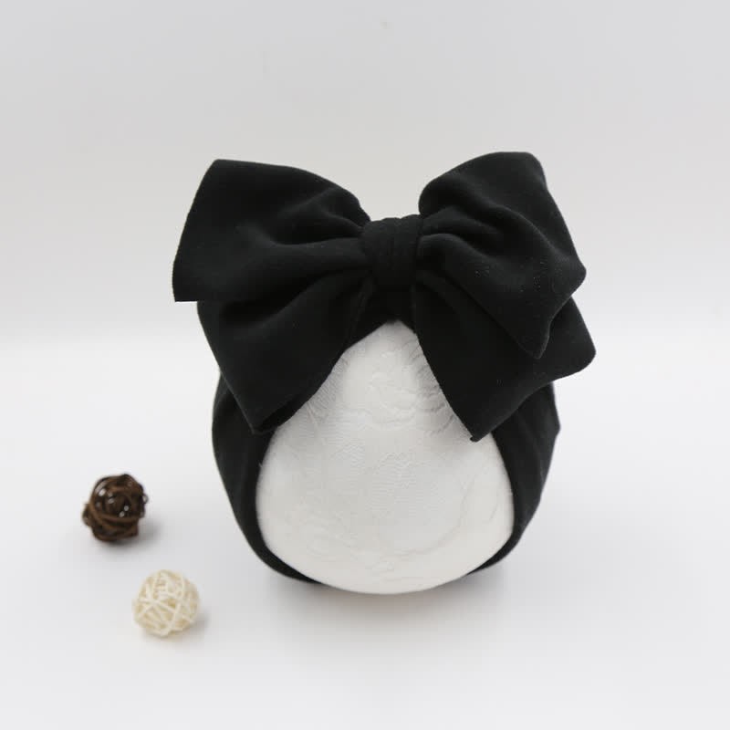 Baby Newborn Bow Solid Color Protector Hat - Black - image 2