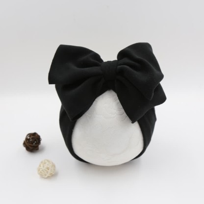 Baby Newborn Bow Solid Color Protector Hat - Black - image 2