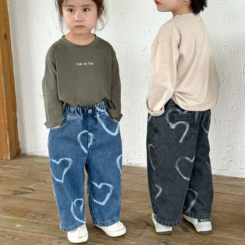 Toddler Lovely Heart Denim Loose Pants - image 3