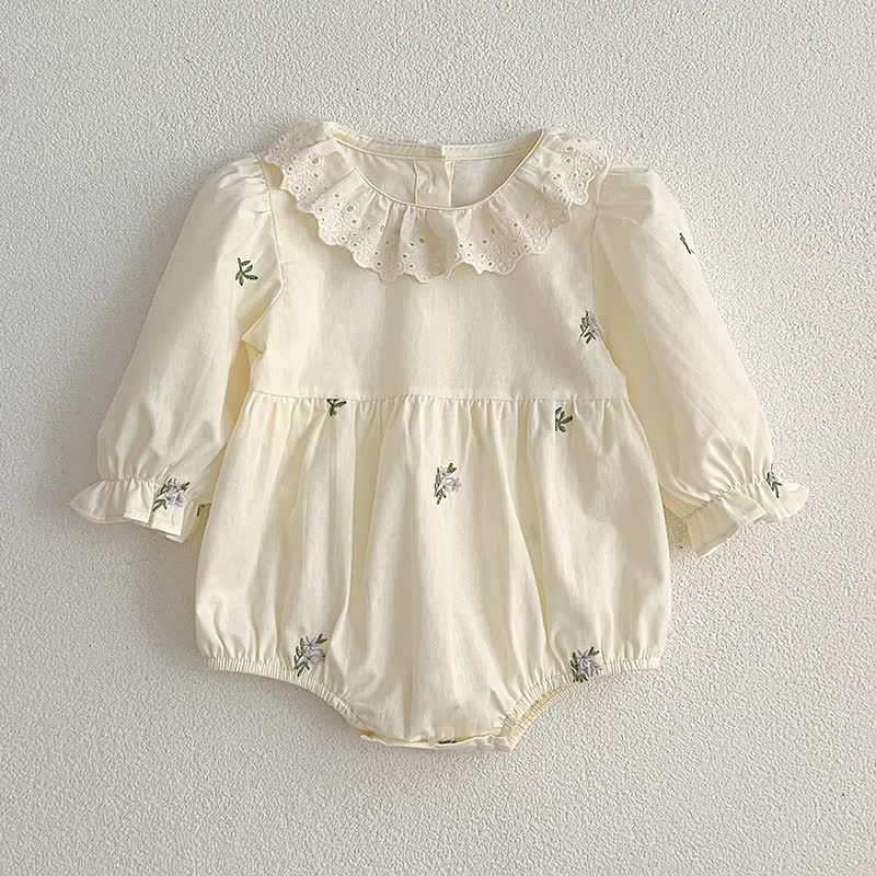 Baby Toddler Lace Collar Beige Bodysuit Dress