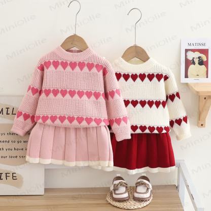 Toddler 2-Piece Knitted Jacquard Heart Set - image 1