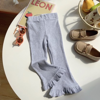 Toddler Solid Color Bell-bottomed Pants - Grey - 10Y - image 13