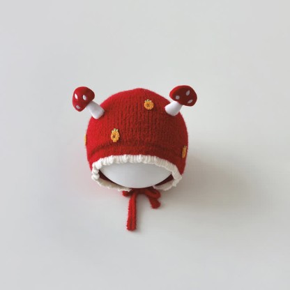 Baby Mushroom Strawberry Lovely Knit Bonnet - Red Carrot - 8M-3T - image 12