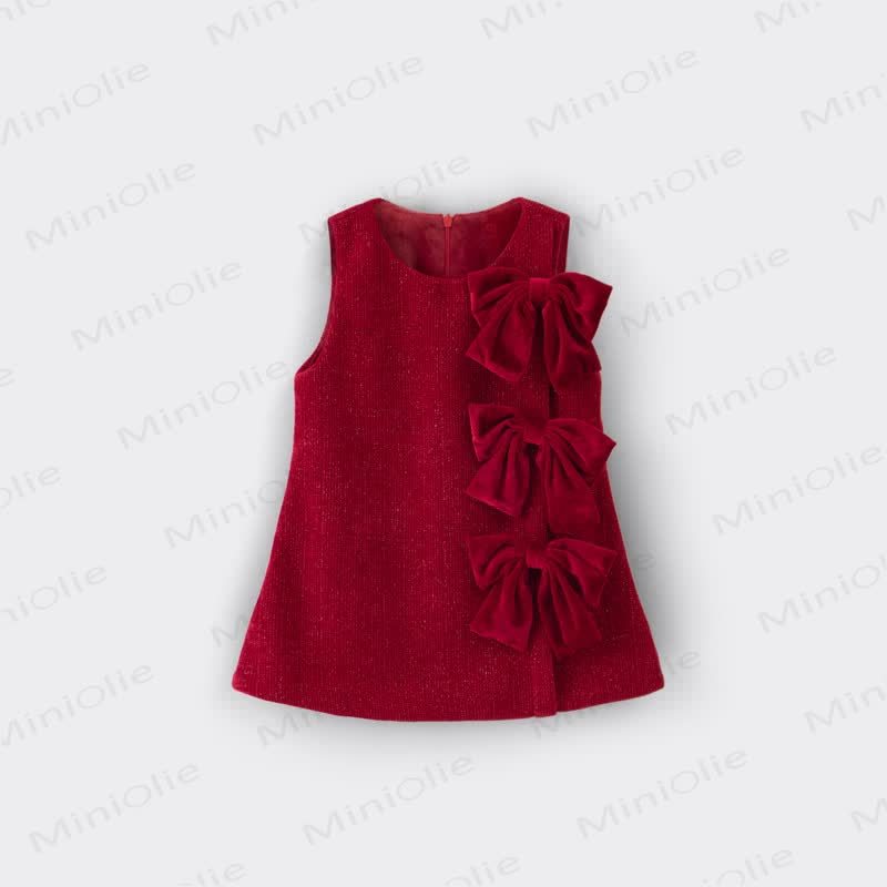 Toddler Triple Bow Sweet Red Dress - Red - 8Y - image 1