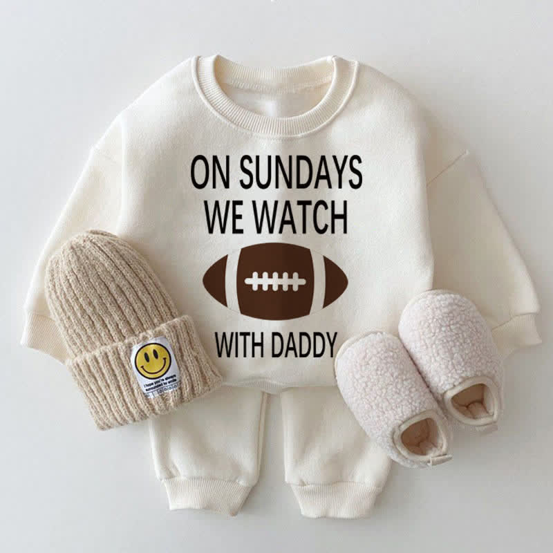 ON SUNDAYS WE WATCH FOOTBALL WITH DADDY Baby White Sweatshirt 2-piece Set - White - 2-3T - image 1