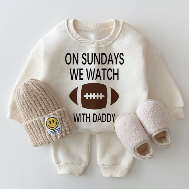 ON SUNDAYS WE WATCH FOOTBALL WITH DADDY Baby White Sweatshirt 2-piece Set - White - 2-3T - image 1