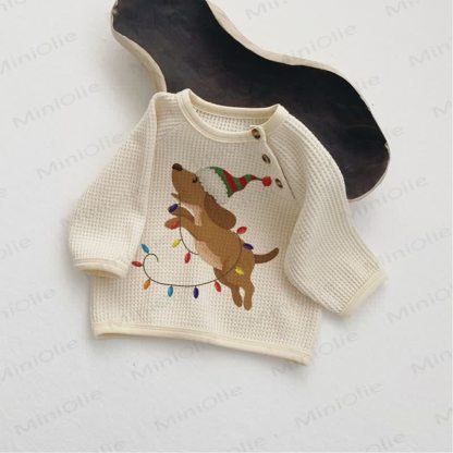 Baby Christmas Jumping Dog Waffle T-shirt - Beige - 18-24M - image 1