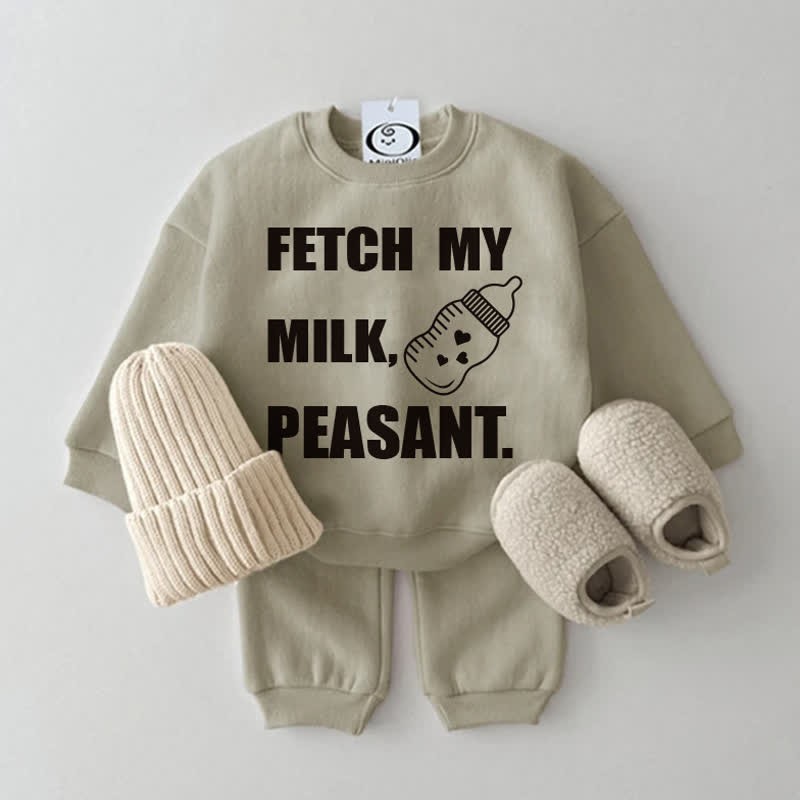 FETCH MY MILK PEASANT Baby Funny 2-piece Set - Grey Green - 2-3T - image 1
