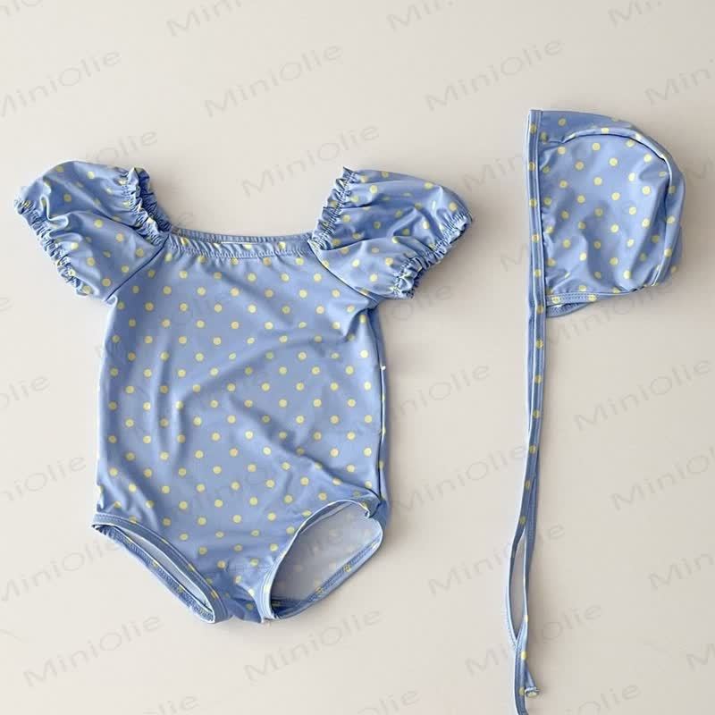 Baby Girl One-piece Swimsuit with Hat - Blue - 2-3T - image 8