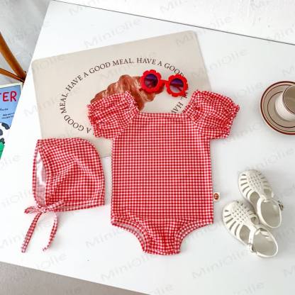 Baby Girl One-piece Swimsuit with Hat - image 6