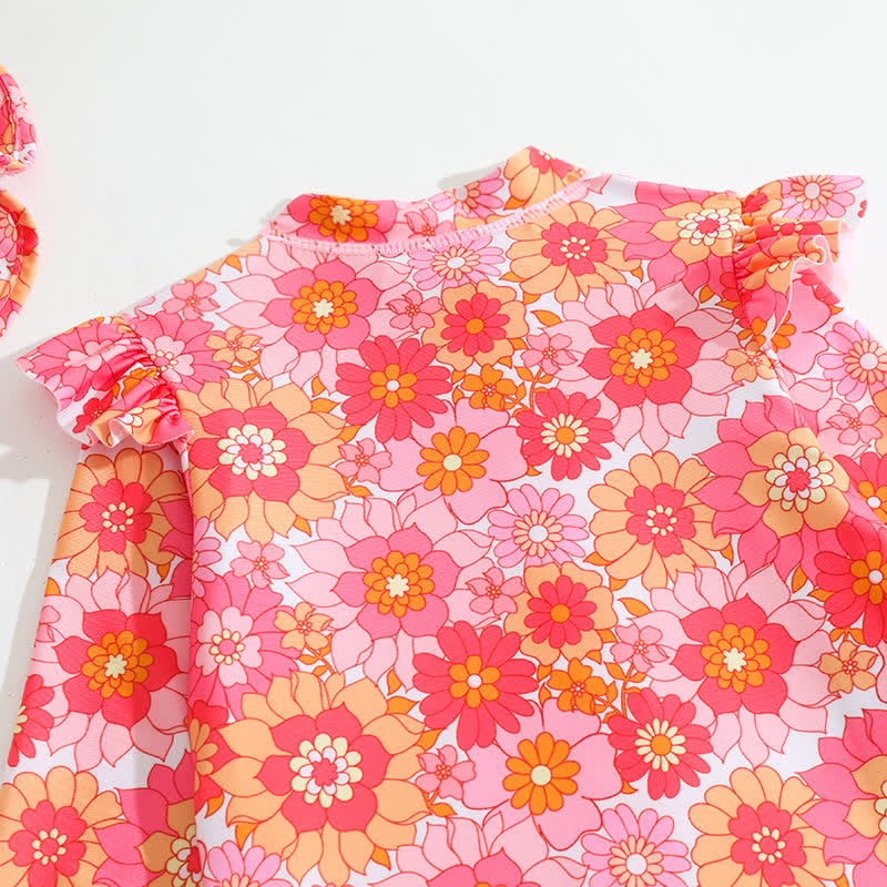 Baby Girl Floral One-piece Swimsuit with Hat - image 4