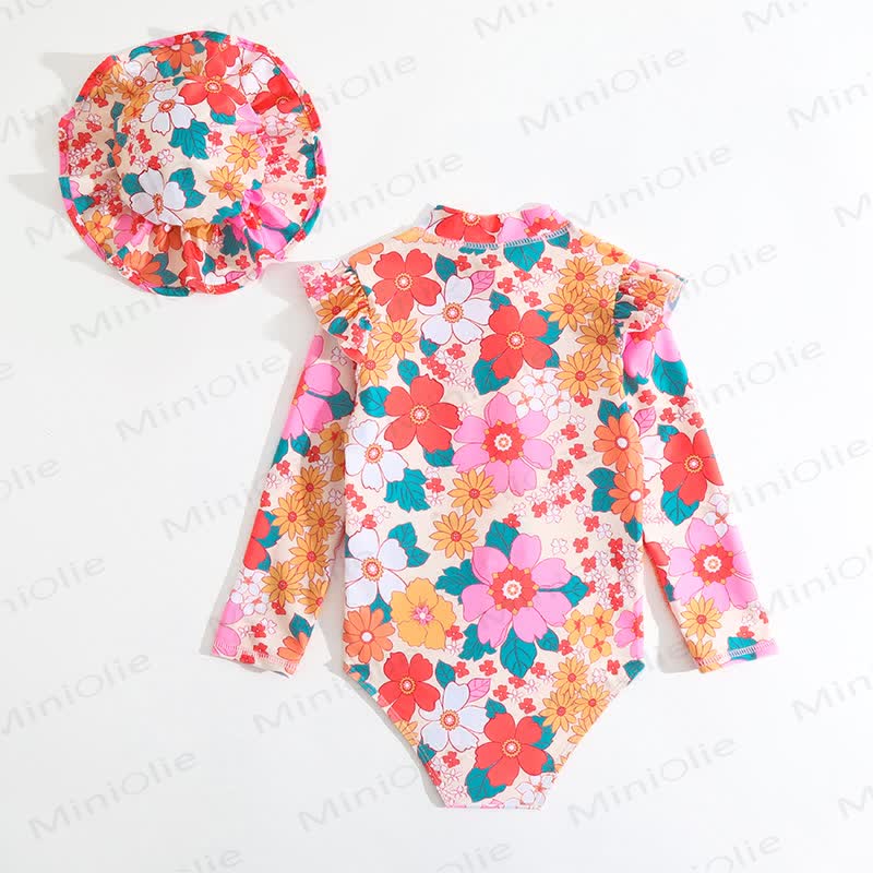 Baby Girl Floral One-piece Swimsuit with Hat - image 7