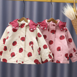 Kid Girl Tomato Hooded Trench Coat - image 4