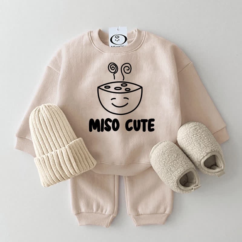 MISO CUTE Baby Beige Sweatshirt 2-piece Set - Beige - 2-3T - image 1