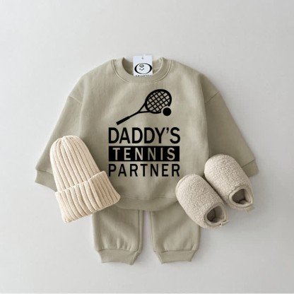 DADDY'S TENNIS PARTNER Baby Sweatsuit 2-piece Set - Grey Green - 2-3T - image 1