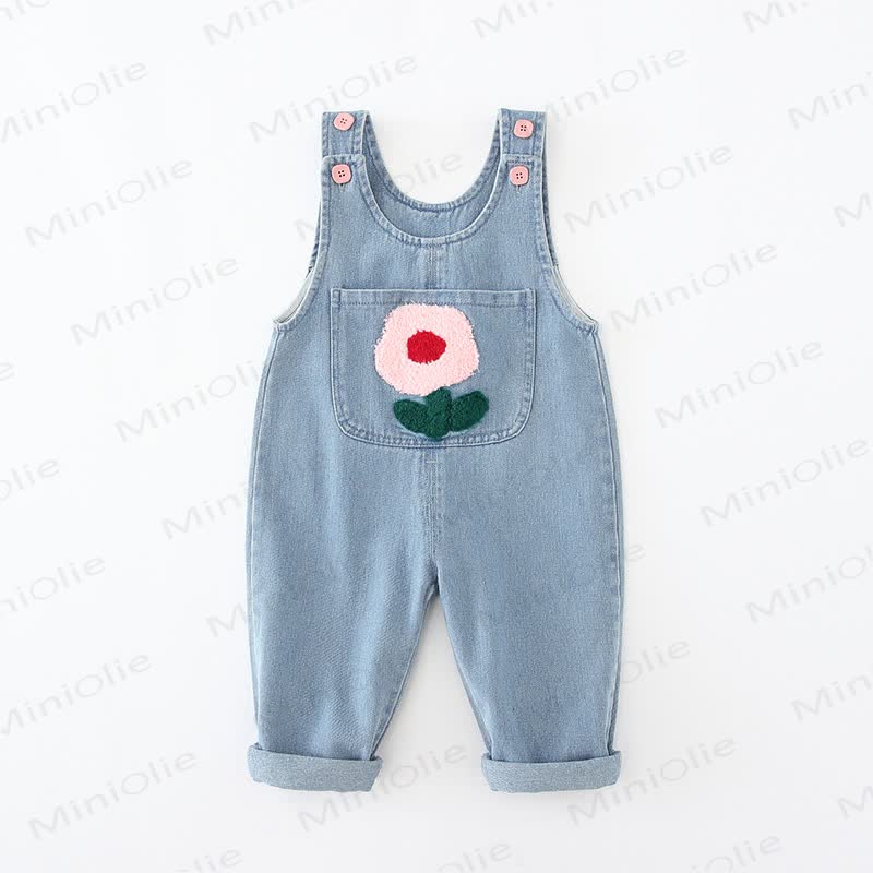 Toddler Embroidered Flower Pocket Denim Overalls - image 4