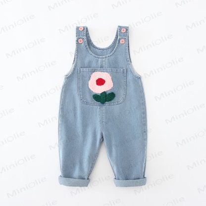 Toddler Embroidered Flower Pocket Denim Overalls - image 4