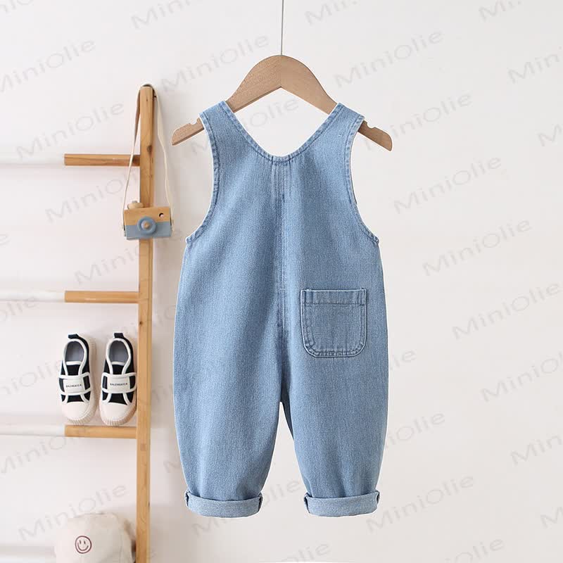 Toddler Embroidered Flower Pocket Denim Overalls - image 3