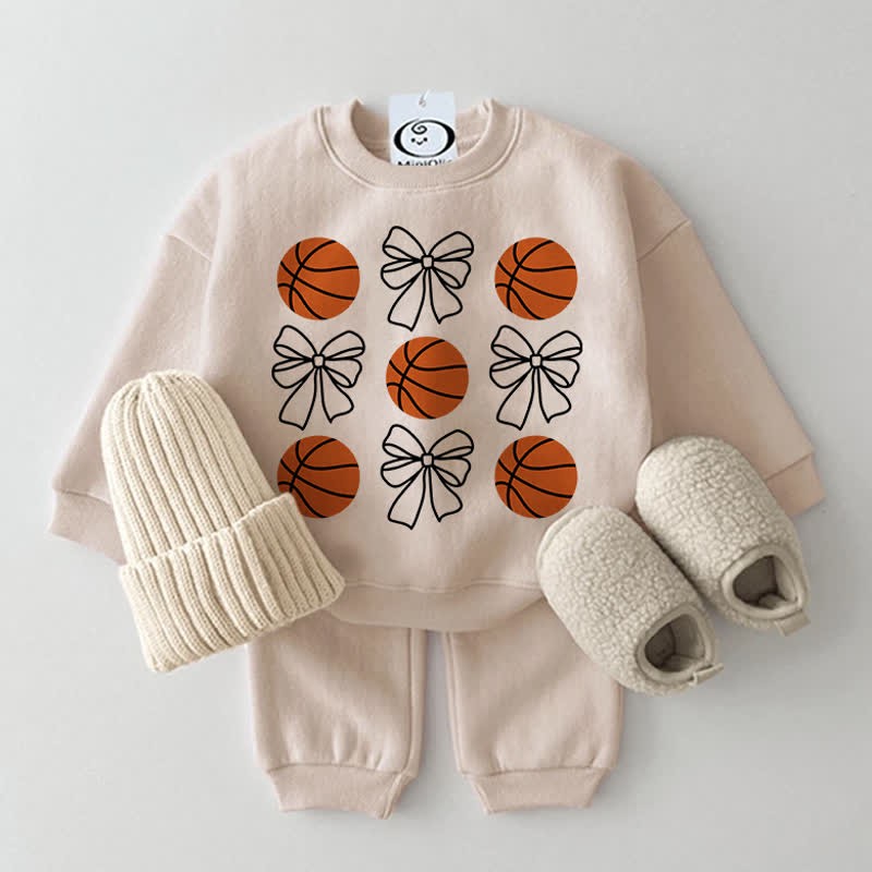 Baby 2-Piece Bowknot Basketball Beige Set - Beige - 2-3T - image 1