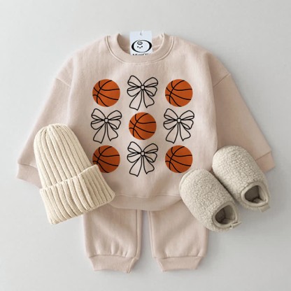 Baby 2-Piece Bowknot Basketball Beige Set - Beige - 2-3T - image 1