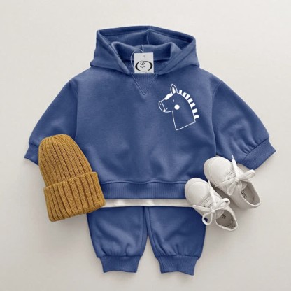 Baby 2-Piece Horse Blue Hooded Set - Blue - 2-3T - image 1