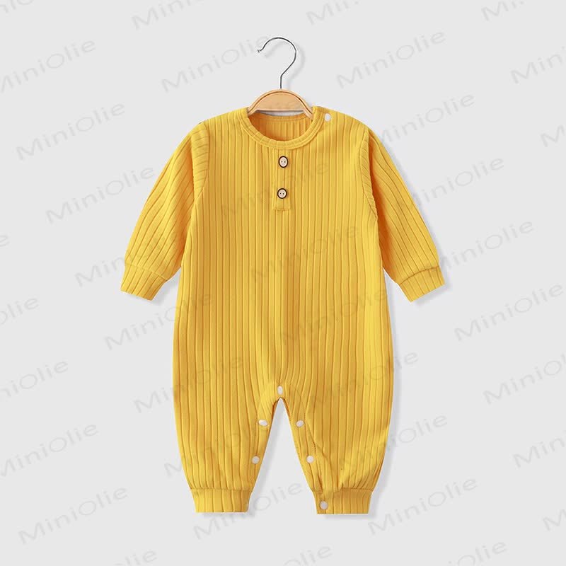 Baby Crew Neck Solid Color Ribbed Romper - Yellow - 18-24M - image 9