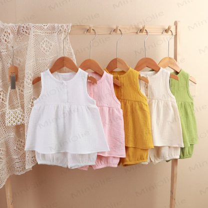 Toddler 2-Piece Solid Color Sleeveless Gauze Set - image 1 - image 2