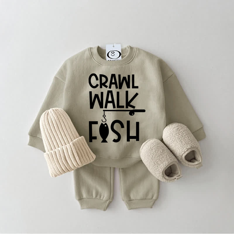 CRAWL WALK FISH Baby Sweatsuit 2-piece Set - Grey Green - 2-3T - image 1