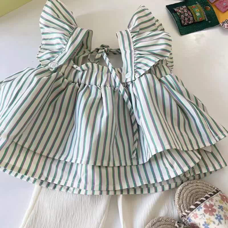 Baby Striped Tank Top/Bell-bottomed Pants - Green Tank Top - 5-7T - image 2