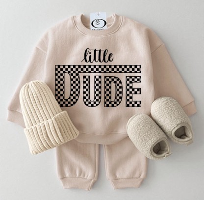 LITTLE DUDE Checkerboard Baby 2-piece Set - Beige - 2-3T - image 1