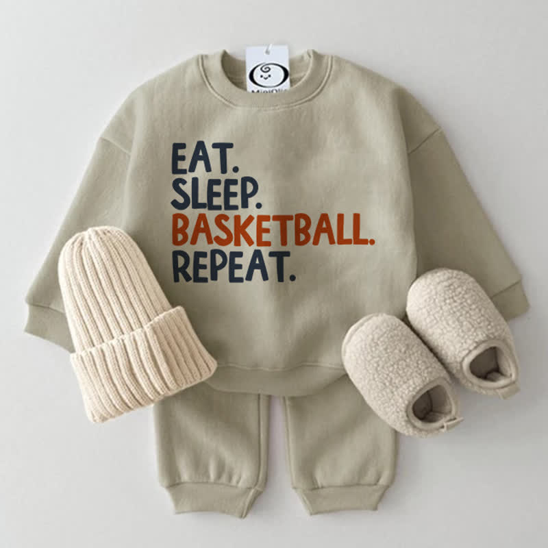 EAT SLEEP BASKETBALL REPEAT Baby Set - Grey Green - 2-3T - image 1