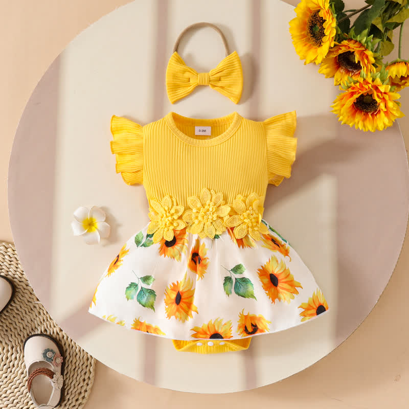 Baby Floral Butterfly Bodysuit with Headband - Yellow - 12-18M - image 10