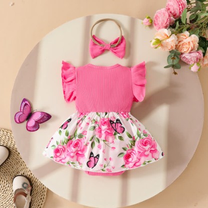 Baby Floral Butterfly Bodysuit with Headband - image 2