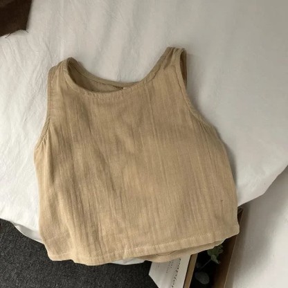 Toddler Solid Color Linen Tank Top - Khaki - 8Y - image 2