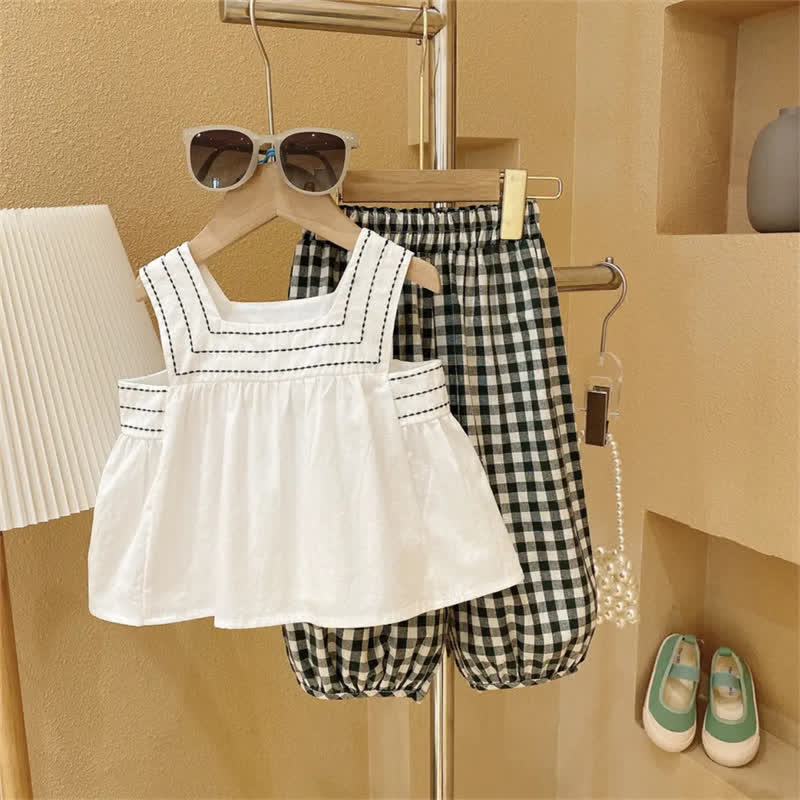 Toddler 2-Piece Sleeveless Simple Plaid Set - image 3