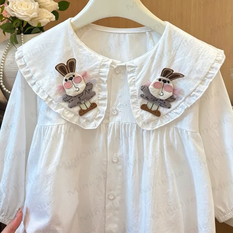 Toddler Girl Bunny Collar Puff Sleeve Shirt - image 3
