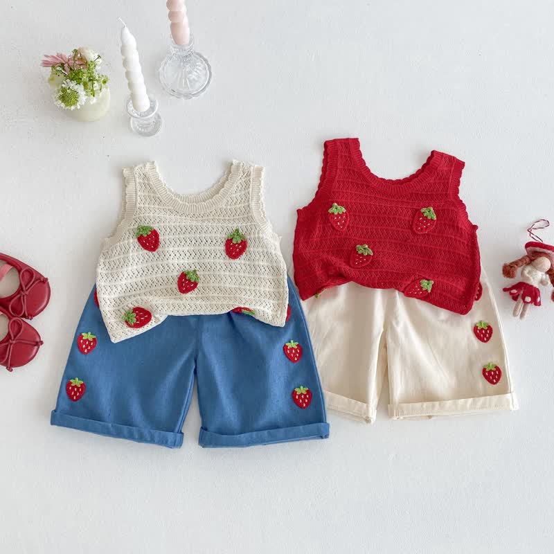Baby Strawberry Knit Tank Top/Shorts - image 1