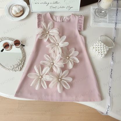 Toddler 3D Flower Sleeveless Graceful Dress - Pink - 10Y - image 9