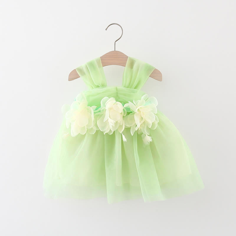 Baby Tulle 3D Flower Suspenders Trendy Dress - Green - 2-3T - image 1