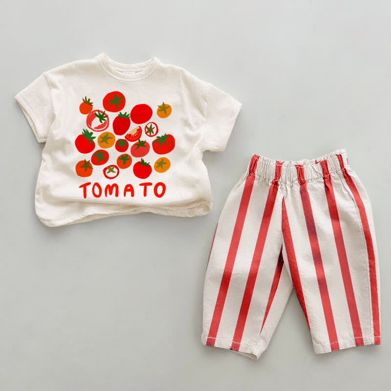 TOMATO Baby Red Vertical Striped 2-piece Set - White&Red - 2-3T - image 1