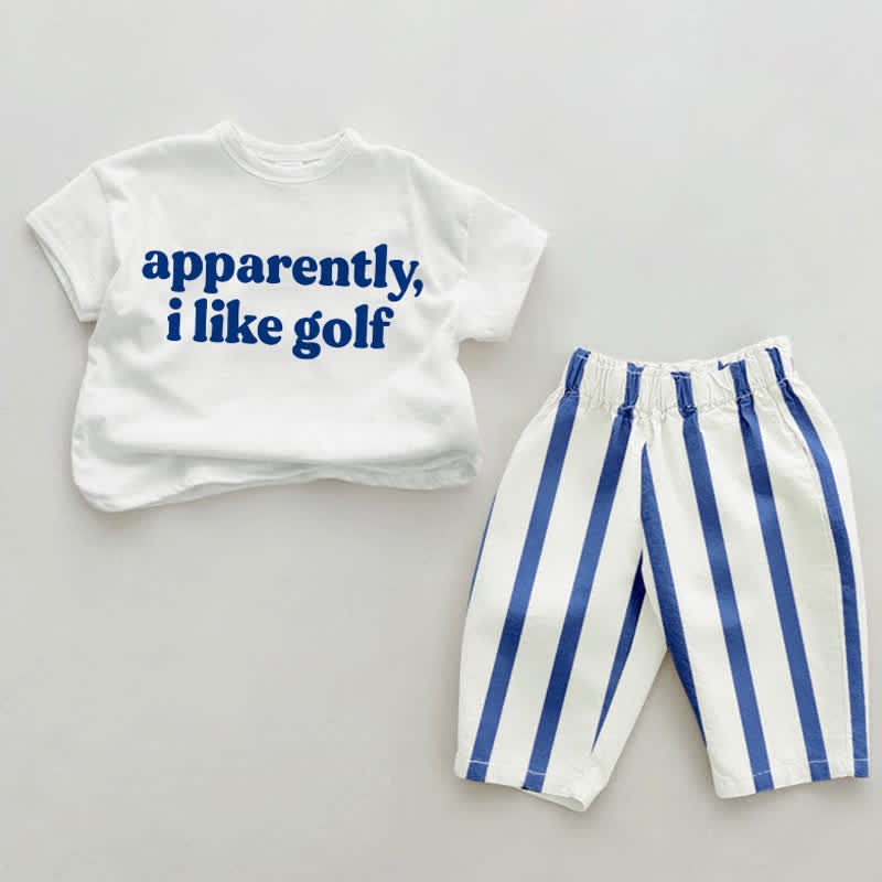 APPARENTLY I LIKE GOLF Baby 2-Piece Blue Striped Set - White&Blue - 2-3T - image 1