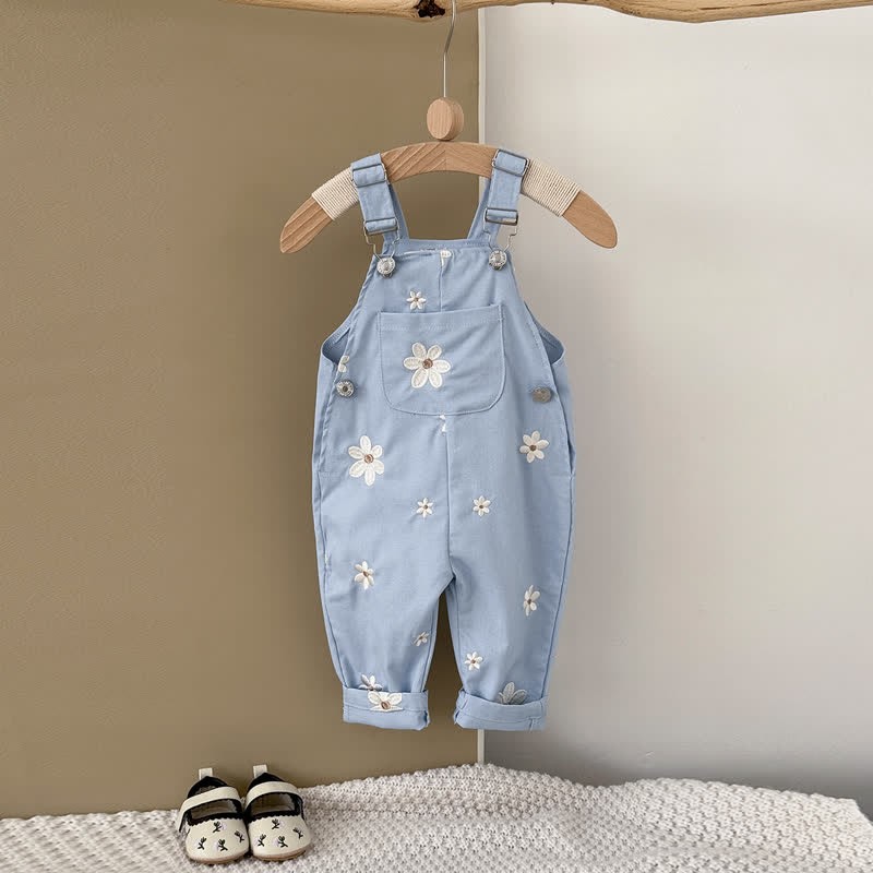 Baby Embroidered Flower Cute Blue Overalls - image 3