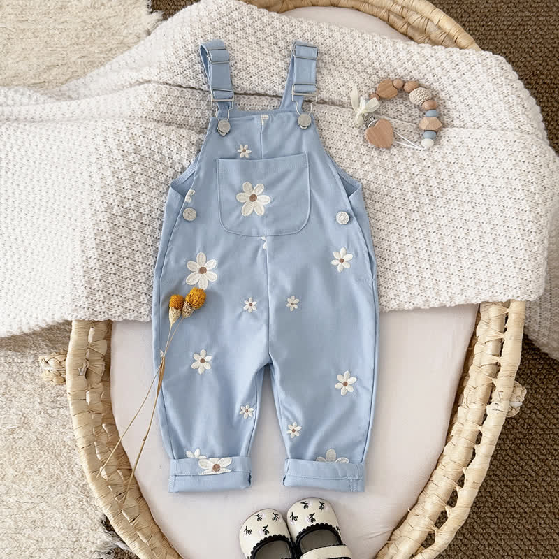 Baby Embroidered Flower Cute Blue Overalls - image 1