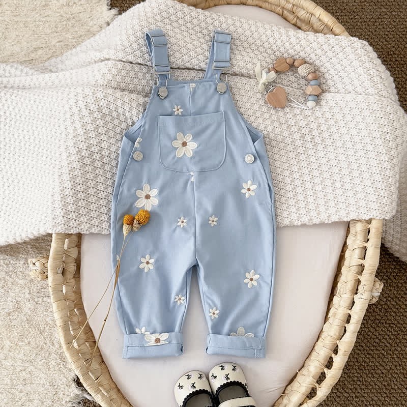 Baby Embroidered Flower Cute Blue Overalls - image 1